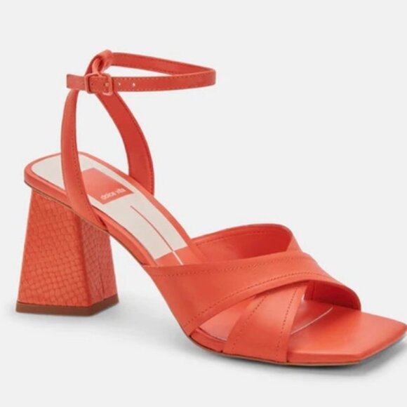 Dolce Vita Tiki Heel In Persimmon - Stack Heel Shoes - Ankle Strap Sandals - Picture 1 of 7